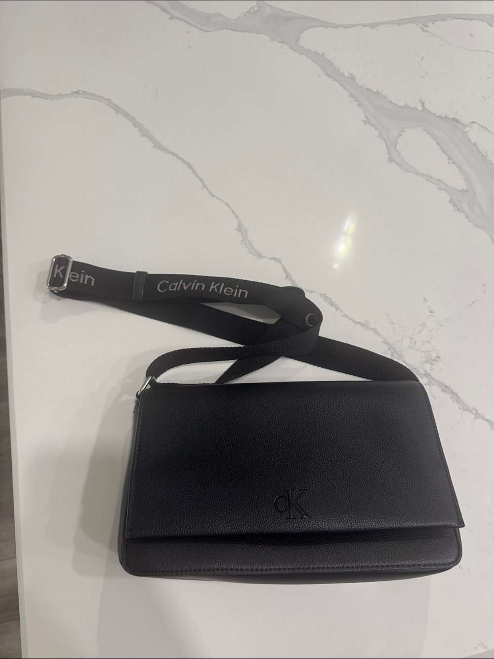 Calvin Klein Black Leather Crossbody with Branded Strap